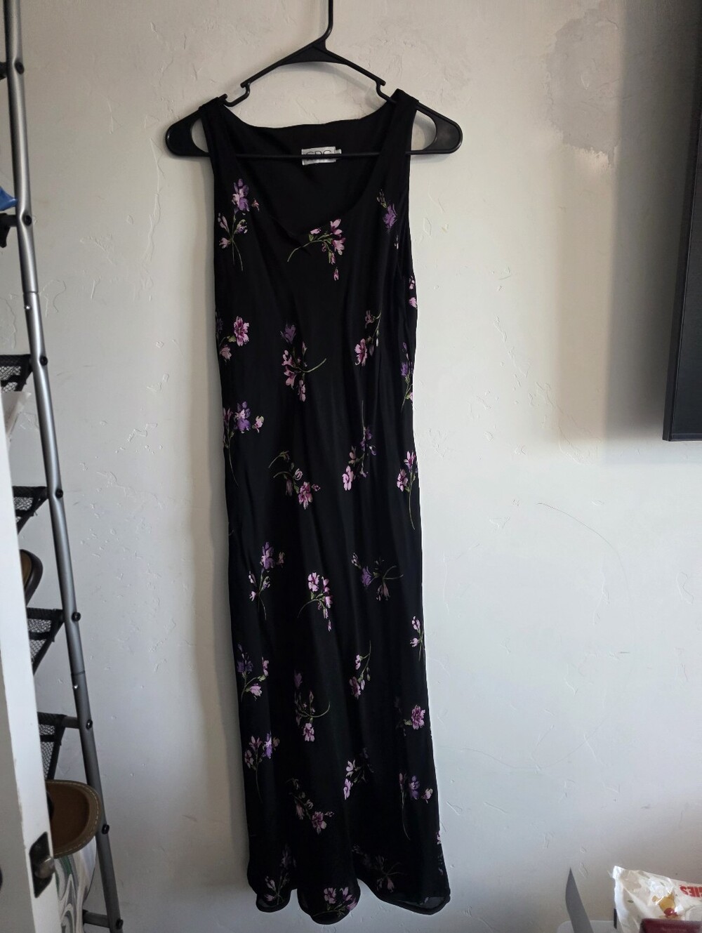 CDC PETITES Black Floral Slip Dress with Purple Accents